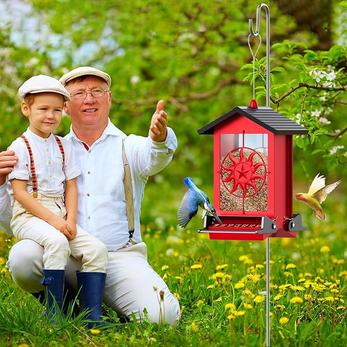 Squirrel Proof Bird Feeders for Outdoors, 5LBS Large Capacity Metal Wild Bird Feeder with Bilateral Weight-Activated Perches, Anti Squirrel Bird Feeders for Outside Finch, Cardinal, Blue Jay-VerdiqueGarden