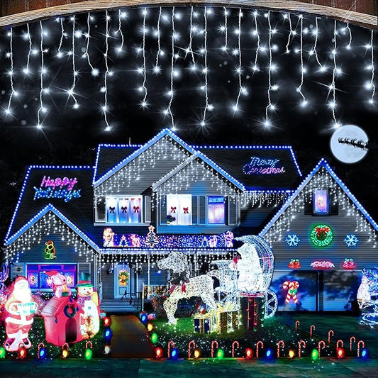Hezbjiti Christmas Lights Decorations Outdoor, 1600LED 164FT Ice Fairy Lights 8 Modes 320 Drops Fairy String Lights for Christmas Decor Eaves Party Yard Garden-VerdiqueGarden