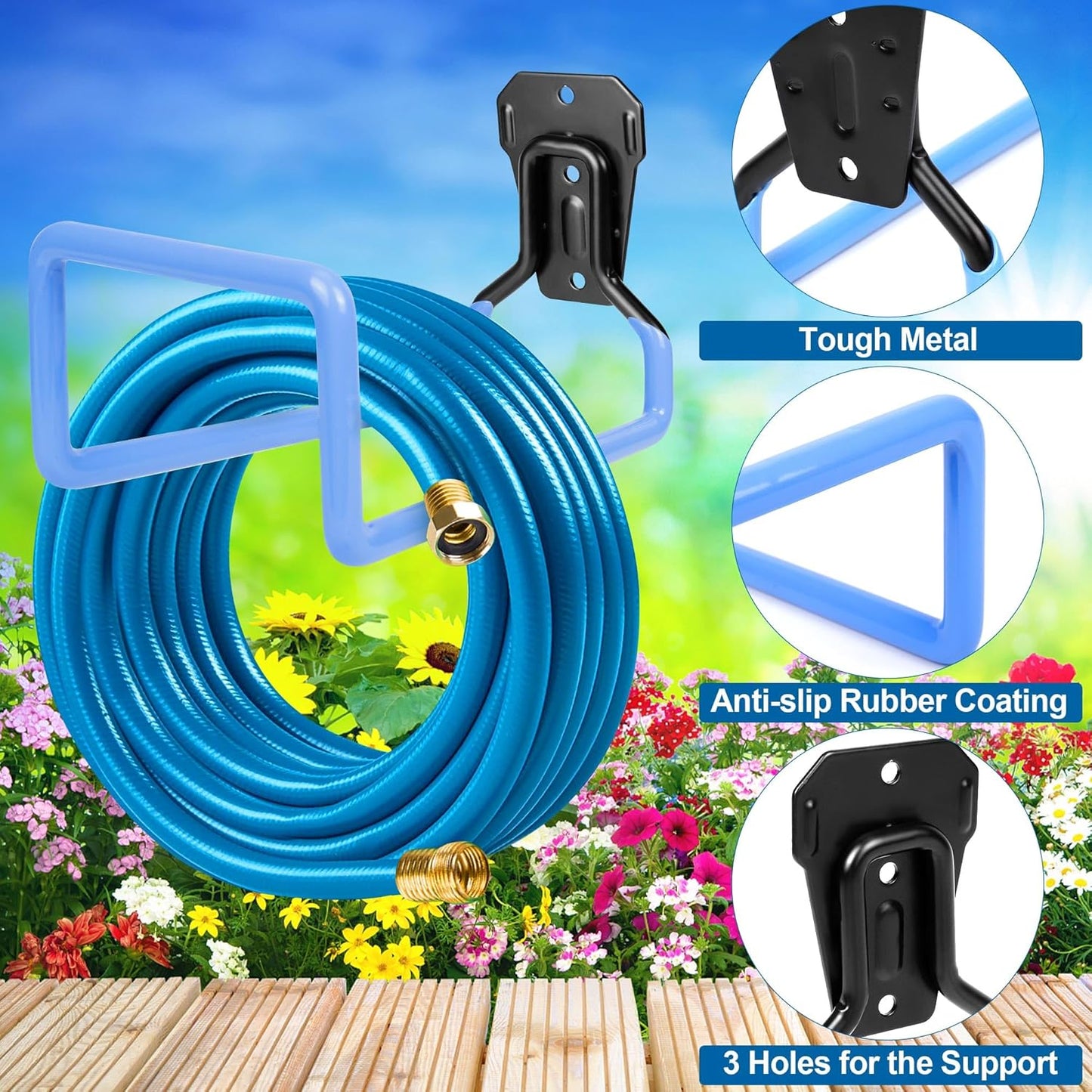 Hose Holder Wall Mount - Metal Hose Hook Garden Hose Rack Heavy Duty Water Hose Reels for Outside Water Hose, Extension Cords-VerdiqueGarden