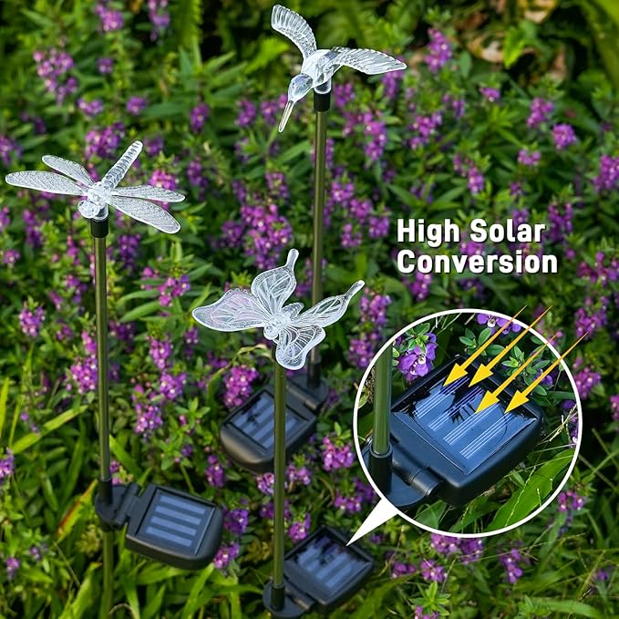 OxyLED Solar Garden Stake Lights 6 Pack Outdoor LED Figurine Lighting Color Changing Waterproof Solar Hummingbird Lights Butterfly Dragonfly for Patio Yard Pathway-VerdiqueGarden