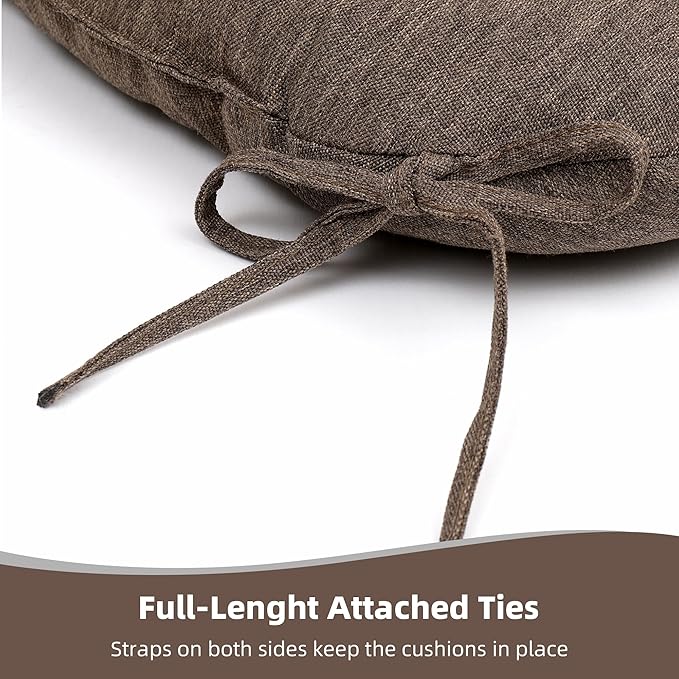 RACE LEAF Patio Chair Cushions 19x19 4 Pack, Thickened Heavy Duty Outdoor Cushions Stain & Water Resistant Non-Slip Ties Tufted (Brown)-VerdiqueGarden