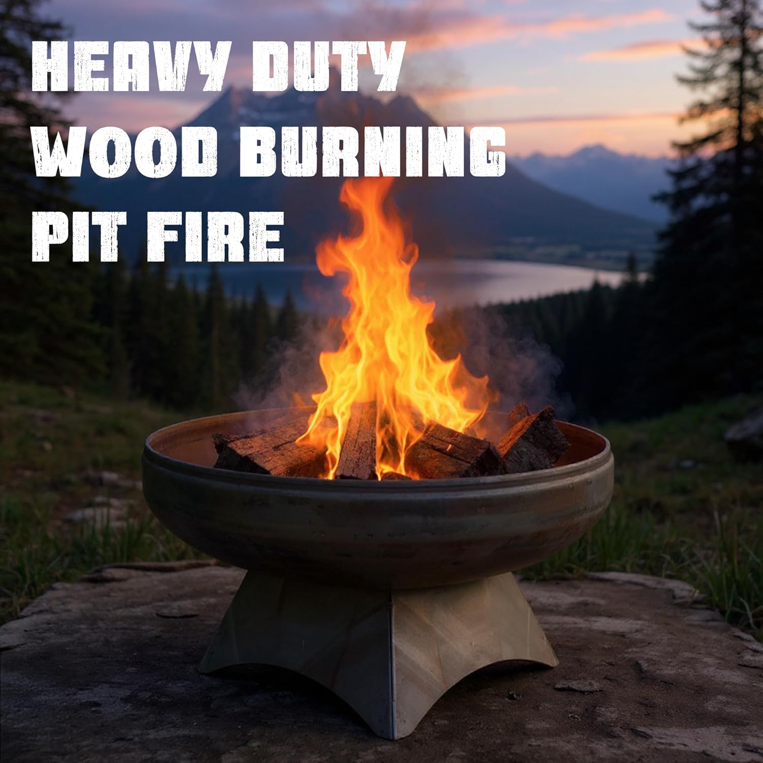 Liberty Fire Pit – Ohio Flame Wood Burning Outdoor Fire Pit - 36" Diameter with Standard Base (Made in USA)-VerdiqueGarden