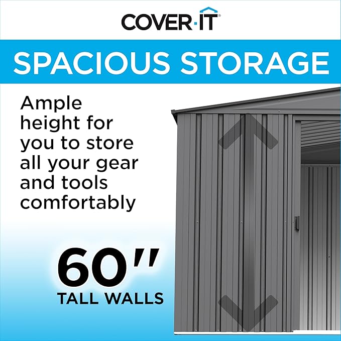Cover It 5' x 3' Galvanized Steel Outdoor Storage Shed with Pent Roof and Lockable Sliding Doors, Weather-Resistant Steel Storage Shed for Backyards, Tan-VerdiqueGarden