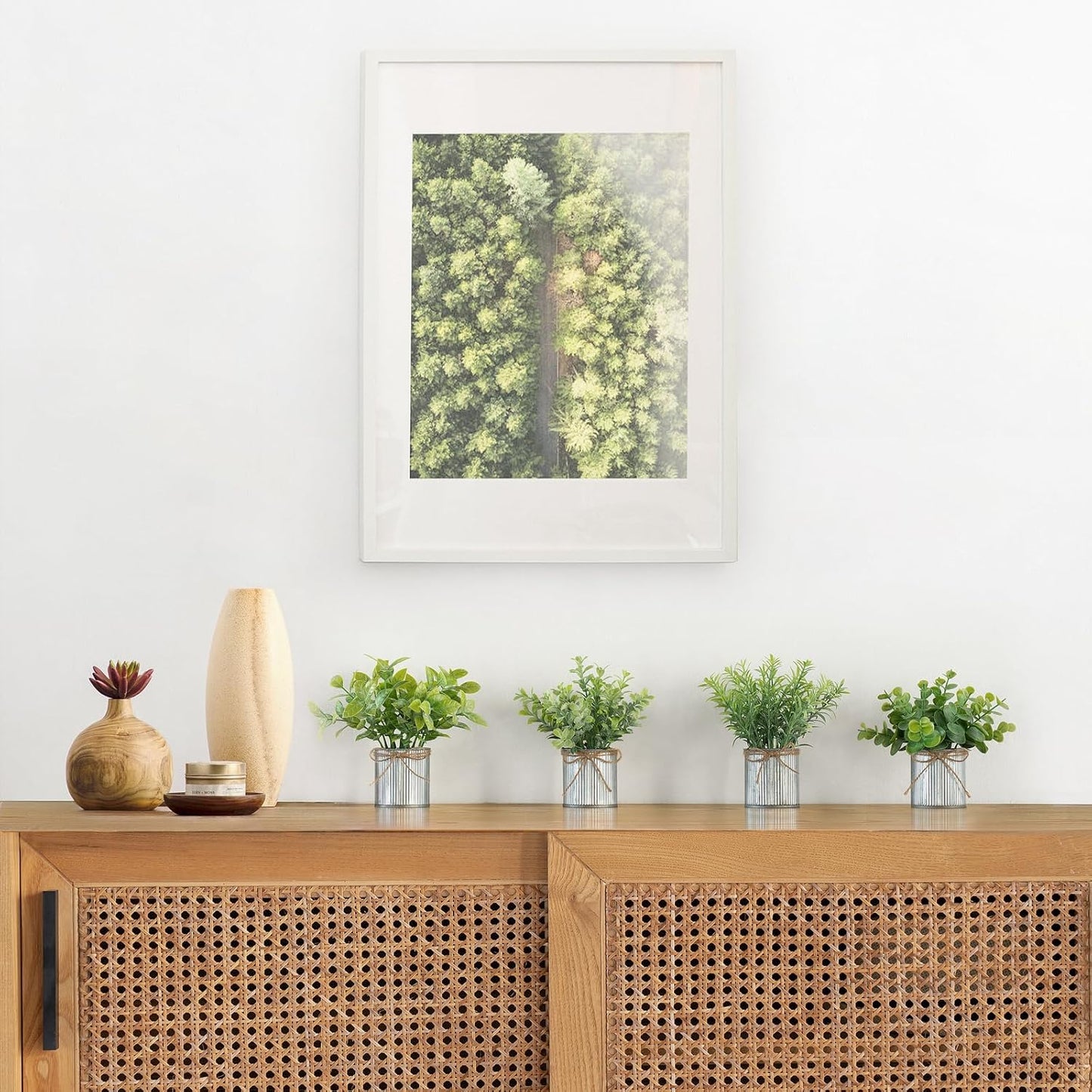 Mkono 4 Packs Small Fake Plants in Farmhouse Galvanized Pots Table Centerpiece Mini Potted Artificial Plants Faux Eucalyptus for Shelf Office Rustic Home Decor-VerdiqueGarden