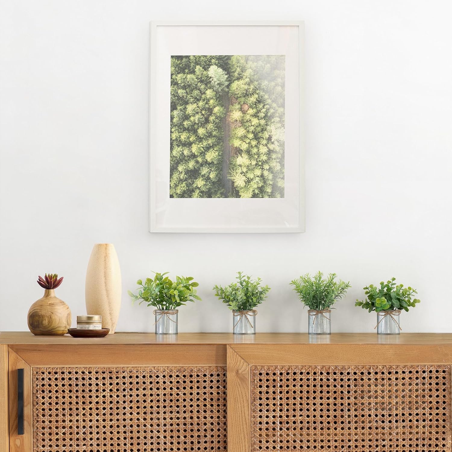 Mkono 4 Packs Small Fake Plants in Farmhouse Galvanized Pots Table Centerpiece Mini Potted Artificial Plants Faux Eucalyptus for Shelf Office Rustic Home Decor-VerdiqueGarden