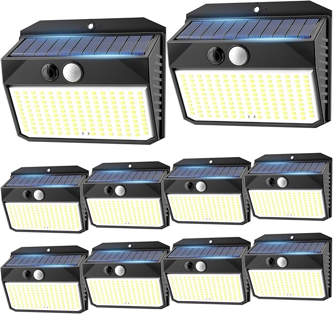 Solar Lights Outdoor 150 LED, 10 Pack Motion Sensor Lights With 3 Lighting Modes, IP65 Waterproof Fence Lights, Security Lights for House-VerdiqueGarden