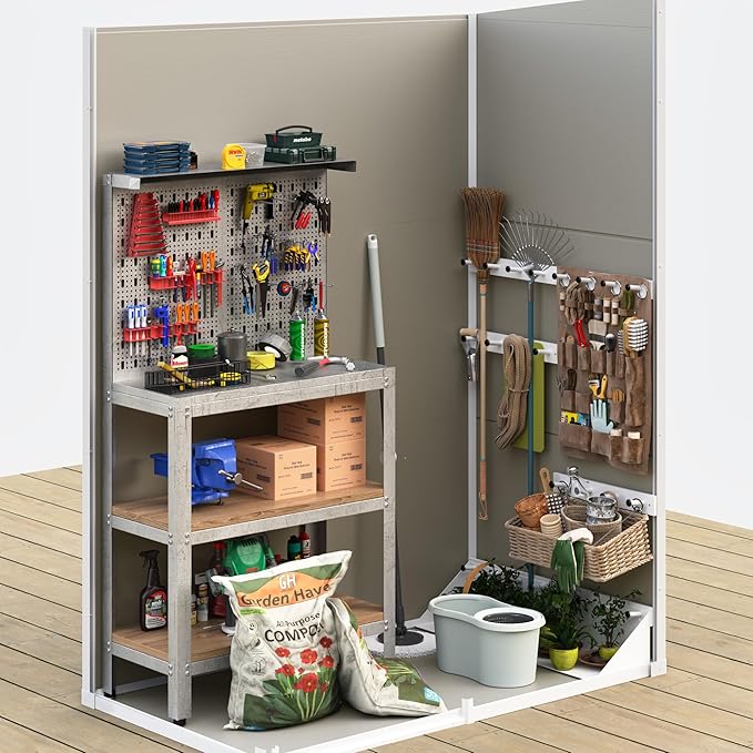 UDPATIO Outdoor Storage Shed 5x3 FT, Plastic Garden Shed for Bike, Garbage Can, Tool, Outside Sheds & Outdoor Resin Shed with Lockable Door for Backyard, Patio, Lawn, Sandstone-VerdiqueGarden