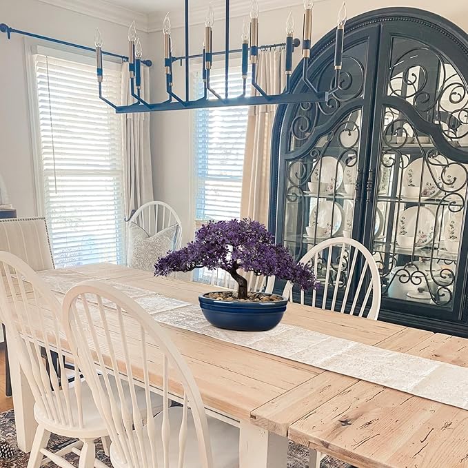 Artificial Bonsai Tree Juniper Faux Plants Indoor Fake Plants Decor with Blue Ceramic Pots for Home Table Office Desk Bathroom Shelf Bedroom Living Room Farmhouse Decorations-VerdiqueGarden