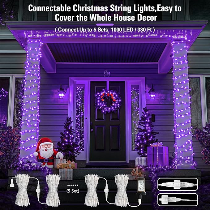 JMEXSUSS Purple Christmas Lights Indoor Outdoor Clear Wire, 66ft 200 LED Purple Lights for Christmas Tree, 8 Modes Purple String Lights Plug in for Christmas Bedroom Garden Party Xmas Decorations-VerdiqueGarden