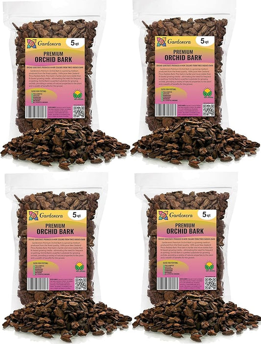 New Zealand Pinus Radiata Bark - 20 Quart - Organic Hand Mixed New Zealand Orchiata Pine Bark for Orchids - Medium Chips 9-12mm - (4 Bags of 5 Quart)-VerdiqueGarden
