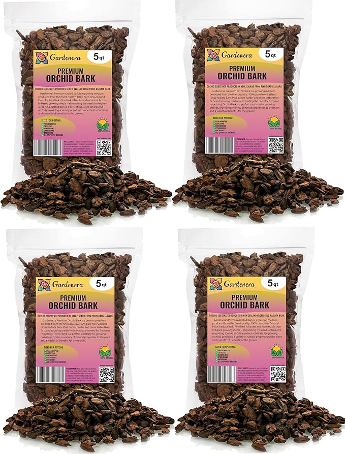 Premium Grade New Zealand Pinus Radiata Bark by Gardenera - 20 Quart - Organic Hand Mixed New Zealand Pine Bark for Orchids - Medium Chips 9-12mm - 4 Bags of 5 Quart-VerdiqueGarden