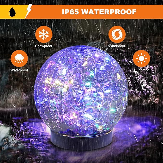 Solar Globe Lights Outdoor Waterproof-Solar Balls-Solar Garden Lights-Solar Orbs for Outside 4 Pack Cracked Glass Ball for Lawn Patio Yard Backyard Decorations, DS-XBQ-1-1-1-VerdiqueGarden