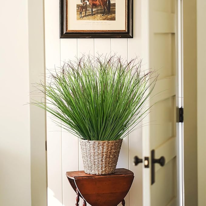 12Pcs Artificial Grass Plants, Faux Shrubs Wheat Grass, Artificial Tall Grass Fake Plants for Outdoor Decor,Artificial Greenery Stems Weed for Room Indoor Home Decor（Green Red Tail）-VerdiqueGarden