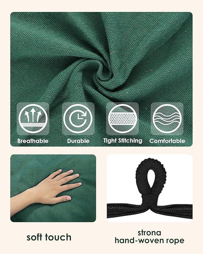 Highwild Hammock Chair Hanging Rope Swing - Max 500 Lbs - 2 Cushions Included - Steel Spreader Bar with Anti-Slip Rings - for Any Indoor or Outdoor Spaces (Green)-VerdiqueGarden