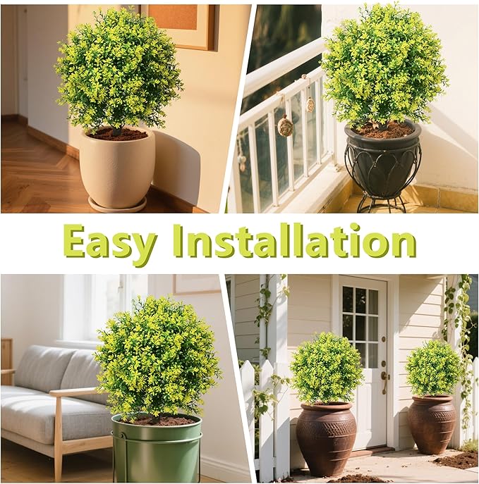 28" Artificial Boxwood Topiary Tree Yellow– UV Resistant Outdoor Faux Topiary Plant, Realistic Fake Topiary Bush for Porch, Patio, Front Door, Fake Evergreen Tree Home Decor-VerdiqueGarden