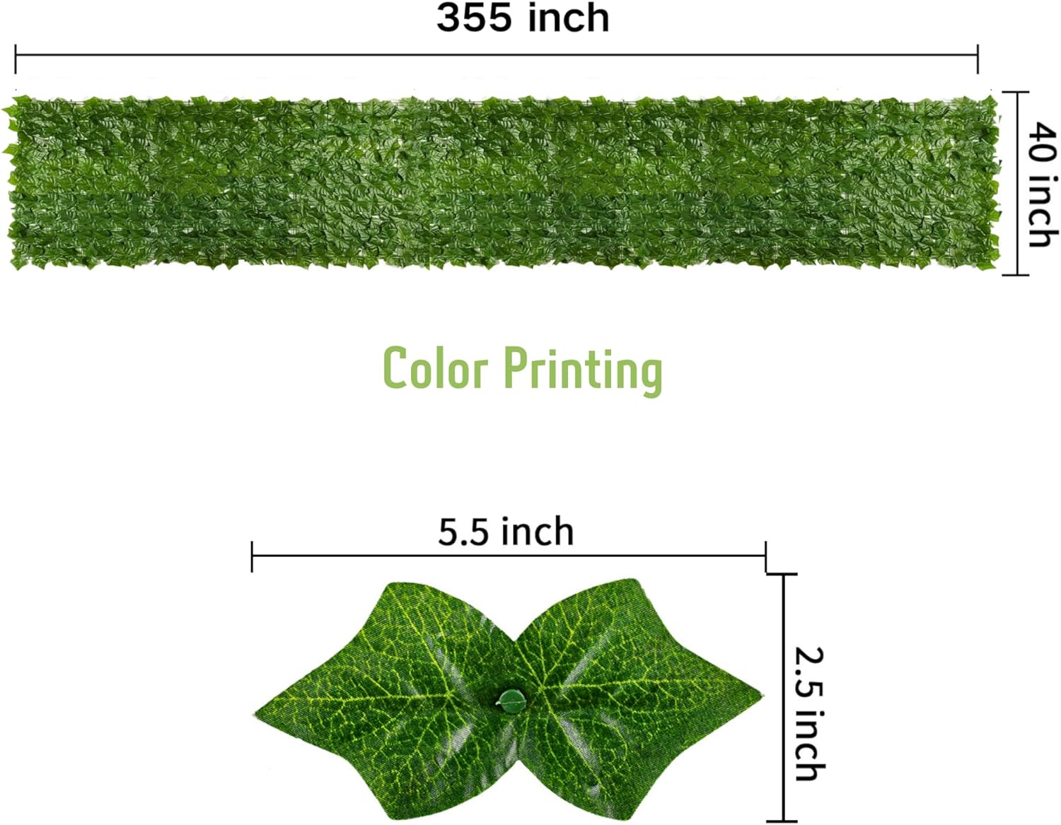 Artificial Ivy Privacy Fence Screen, 39.4x354.3 inch Artificial Faux Ivy Hedge, Expandable Faux Privacy Fence with 80 pcs Zip Ties, Decoration for Outdoor Garden, Color Printing Sweet Potato Leaves-VerdiqueGarden