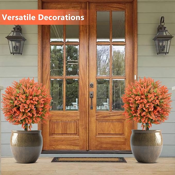 28" Artificial Boxwood Topiary Tree, UV Resistant Fall-Themed Faux Topiary for Outdoors & Indoors, Realistic Topiary Bush for Porch,Front Door, Patio,Thanksgiving & Seasonal Home Decor-VerdiqueGarden