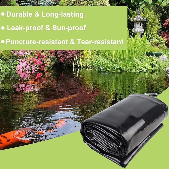 10 x 15 FT Pond Liner, 20 Mil Fish Pond HDPE Liner, Pond Liners for Outdoor Ponds, Koi Ponds, Garden Fountain, Waterfall-VerdiqueGarden