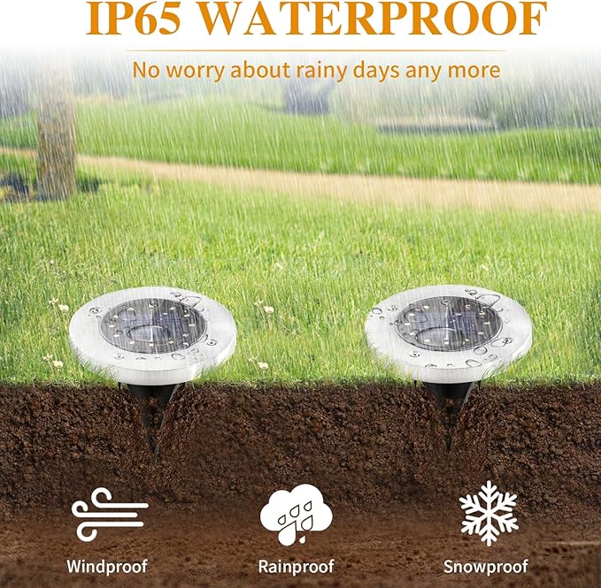 Solar Lights Outdoor Waterproof, 12 Packs Bright Solar Ground Lights with Updated 12 LEDs, Solar Garden Lights Landscape Lights for Pathway Walkway Driveway Patio Yard Deck Lawn Decor (Cold)-VerdiqueGarden