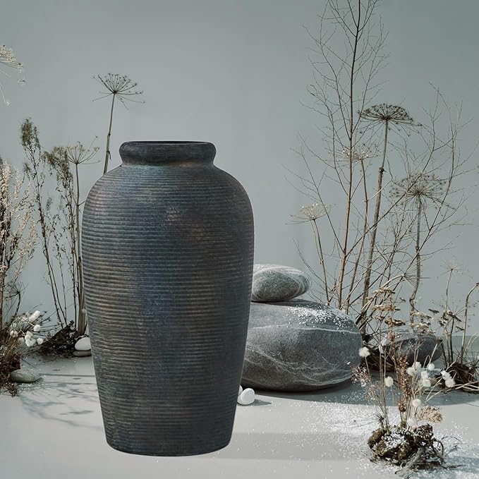 Decorative Ceramic Rustic vase,Tall vase for Minimalist Decoration,11" Large Vintage Vase for Home Decor,Centerpiece,Living Room,Enterway,Bronze-VerdiqueGarden