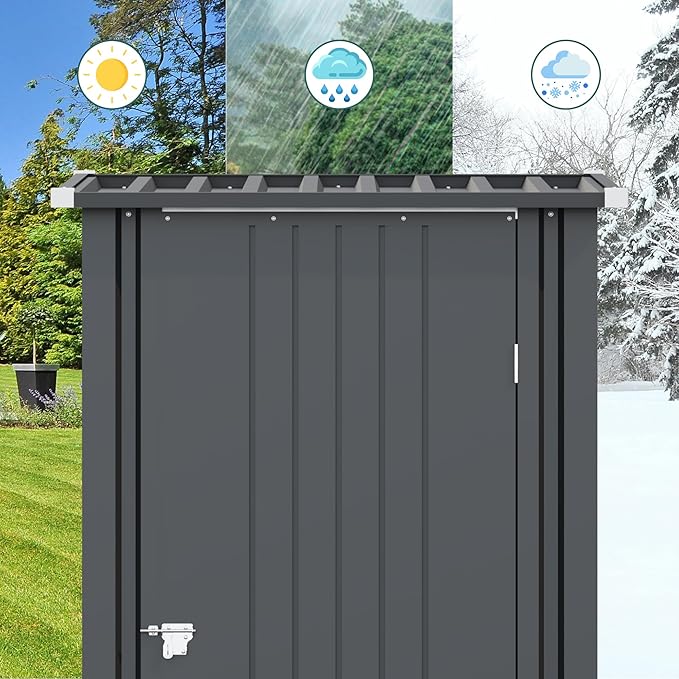 Greesum 3×3FT Outdoor Storage Shed, Metal Sheds with Sloping Roof and Lockable Single Door, Steel Tool Shed for Backyard, Bike, Patio, Garage, Lawn, Black-VerdiqueGarden