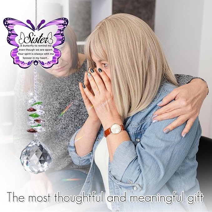 Sympathy Gifts for Loss of Sister, Sister Memorial Crystal Suncatcher Rainbow Maker,Memorial Gifts for Loss of Sister, in Memory of Sister, Bereavement Gifts for Loss of Sister-VerdiqueGarden