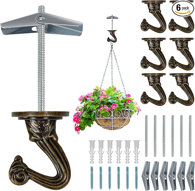 Ceiling Swag Hook Sets - Heavy Duty Hooks with Mounting Hardware for Hanging Plant, Ceiling or Extender Chains - Easy Install with Screws/Brackets-VerdiqueGarden