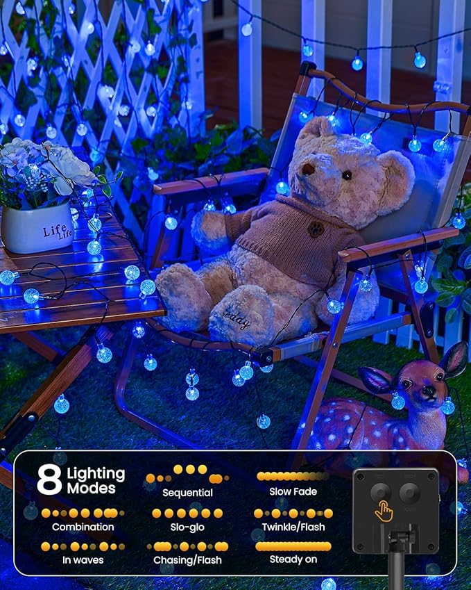 Solar String Lights Outdoor Waterproof, 2 Pack 60 LED 36.5 FT Each, 8 Lighting Modes Solar Powered Patio Lights for Garden Yard Porch Wedding Party Decor (Blue)-VerdiqueGarden