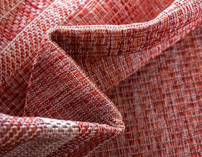 Unique Loom Outdoor Border Collection Area Rug - Soft Border (7' 1" x 10' Rectangle, Rust Red/ Ivory)-VerdiqueGarden