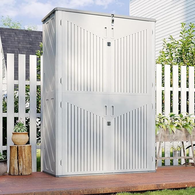 Aoxun Outdoor Storage Shed, 64 Cu.Ft Vertical Storage Sheds Outdoor with Floor, Outdoor Waterproof Storage Cabinet for Garage Storage, Pool Storage, Bike Shed, Garden Shed (White)-VerdiqueGarden