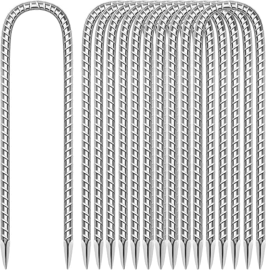 10 Pack Ground Garden Rebar Stakes Rebar 12 Inch Anti-Rust Galvanized Steel U Shape Hook Heavy Duty Ground Anchors for Tents, Position Kits,Fences, and Trampolines Landscape Fabric-VerdiqueGarden