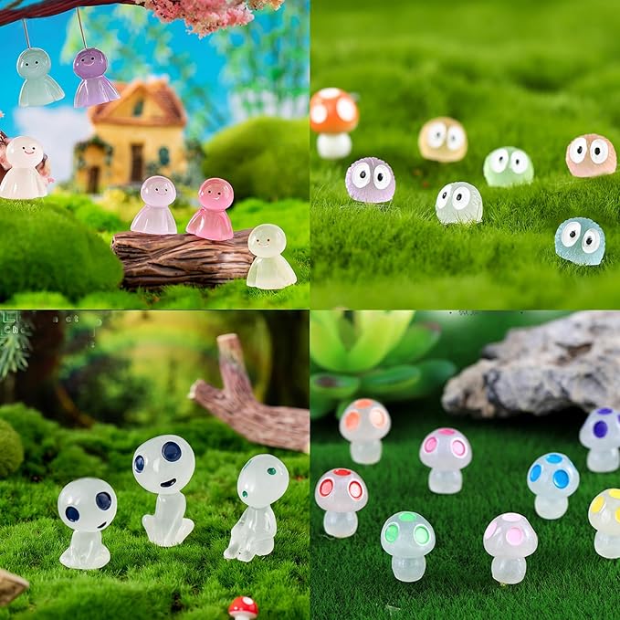BEZALEL Glow in the Dark Tree Spirits, 49 Pcs Luminous Elves Tree Ghosts Figurines Kit, Mini Glow Fairy Garden Accessories Outdoor with Mini Mushrooms for Garden Bonsai Succulent Terrarium Decorations-VerdiqueGarden