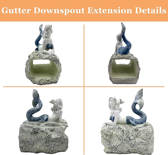 Mermaid Statue Garden Rain Downspout Diverter, Decorative Gutter Extension, Splash Block, Eco-Friendly Resin Downspout Extension,Perfect Rain Diverter for 3"x4" Downspouts (10.6 in)-VerdiqueGarden