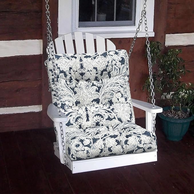 LVTXIII Outdoor Low Back Chair Cushions, Seasonal Replacement Adirondack Chair Cushion with Ties, Patio Waterproof Seat Cushions for Home Garden Use, 21 W x 21 D, Set of 2, Damask Lapis-VerdiqueGarden