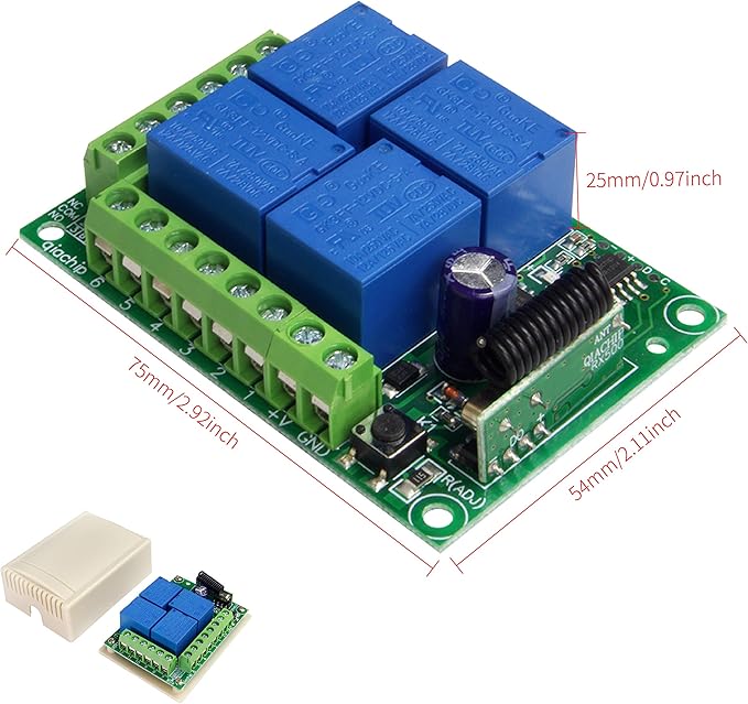 QIACHIP Universal 12V 4CH Wireless Relay Remote Module Switch RF 433Mhz with Remote Control Key Fob 2 Transmitters 1 Receiver for Light Garage Door Electric Gate,Momentary Toggle Latched(KR1204)-VerdiqueGarden