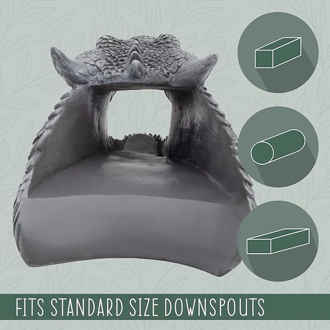 Dragon Garden Downspout Sculpture; Splash Block Anchor w/Ramp for Downspout Extension-VerdiqueGarden