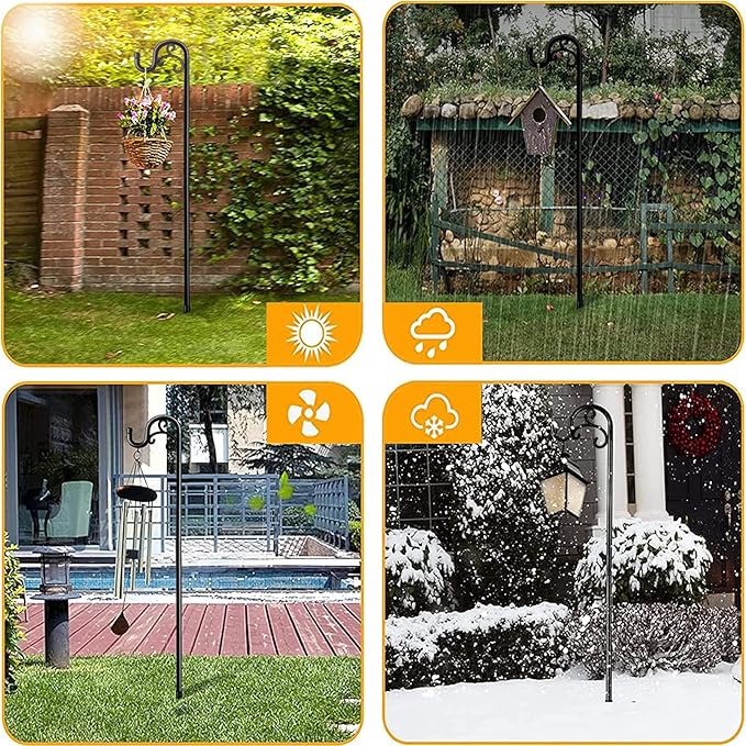 Shepards Hooks for Outdoor, 60 Inch Adjustable Shepherds Hook for Bird Feeders for Outside (2pcs), Heavy Duty Humming Bird Stand Feeder Pole, Metal Garden Hooks Hanger for Outdoor Décor-VerdiqueGarden