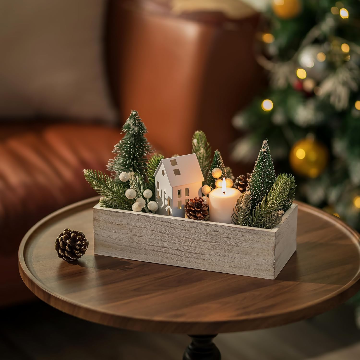 NUPTIO Wooden Box Centerpiece for Table: 2 Pcs 11.8" Long Wood Rectangle Planter Boxes - Farmhouse Washed White Planters for Fall Wedding Dining Living Room Window Mantel Table Decor-VerdiqueGarden