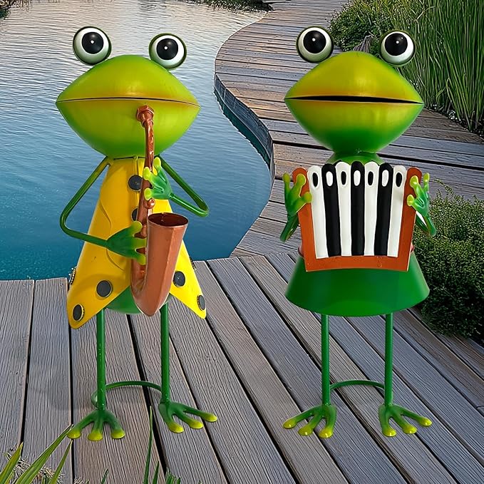 HONGLAND Metal Frog Garden Decor - Metal Frog Outdoor Statue -Funny Garden Frog Decorations - 3D Frog Figurine - Christmas Holiday Housewarming Gifts Lawn Patio Yard Garden Decor (Saxophone)-VerdiqueGarden