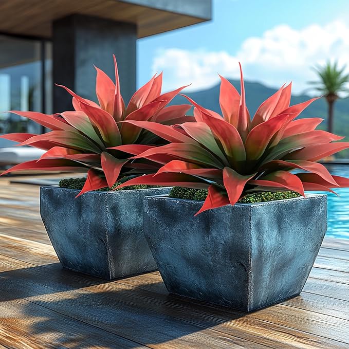 Artificial Agave Plants,Large UV Resistant Fake Agave Planters for Indoor and Outdoor Decorating Artificial Plants for Outdoors Fake Plants 2Pack, 28" Red-VerdiqueGarden