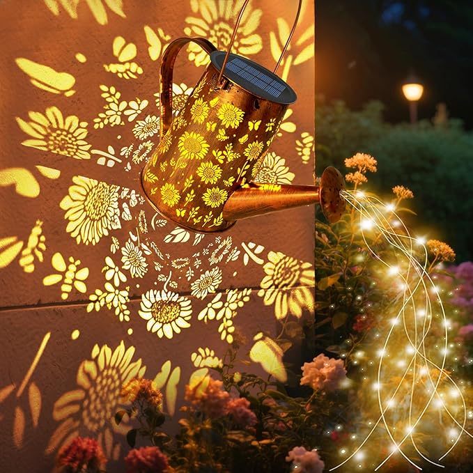VOOKRY Solar Lights Outdoor Decoration, Large Hanging Metal Solar Watering Can Lights Waterproof Sunflower Garden Decor Yard Lights Outside for Porch Lawn Patio, Birthday Gifts for Women Mom Grandma-VerdiqueGarden