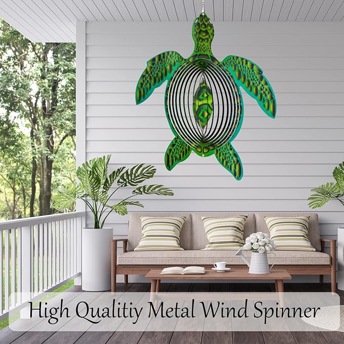 Turtle Ornament Wind Spinners for Yard and Garden, Metal Ornaments for Garden Décor, Outdoor Wind Spinner, Turtle Gifts for Turtle Lovers, Outdoor Garden Decoration, 15 inch Wall Décor by ISEO-VerdiqueGarden