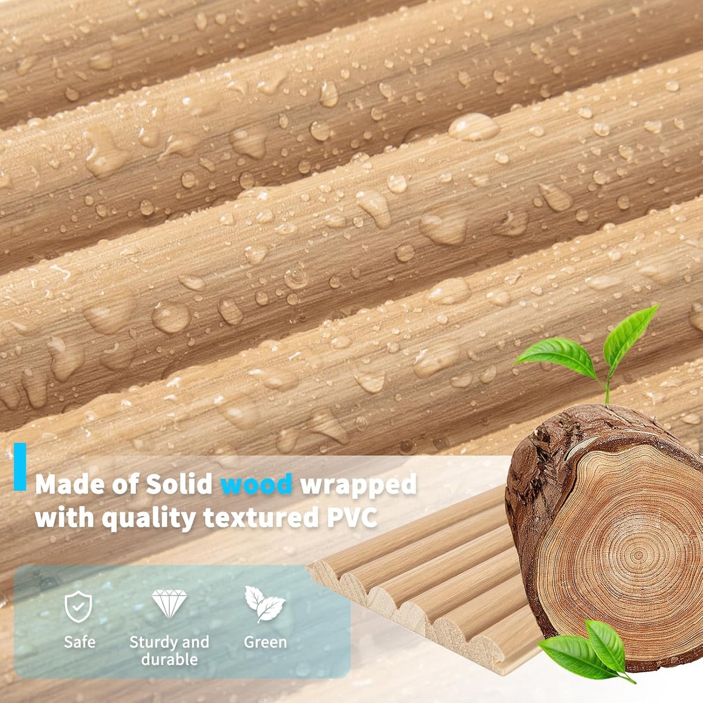 Art3d Fluted Wood Panel for Wall and Ceiling, Beaded Accent Molding for Home Decoration, Pack of 4pcs + 1pc End-Trim, Size 108 x 5.7in.- Beaded Oak-VerdiqueGarden