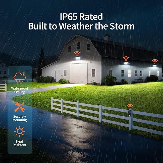 intelamp Solar Flood Lights Outdoor Waterproof, 20000mAh 4000LM Linkable Dual Motion Sensor Security Floodlight Exterior with Remote 16.4 FT Cable, 2-12H Dusk to Dawn Spots Lighting Outside-VerdiqueGarden