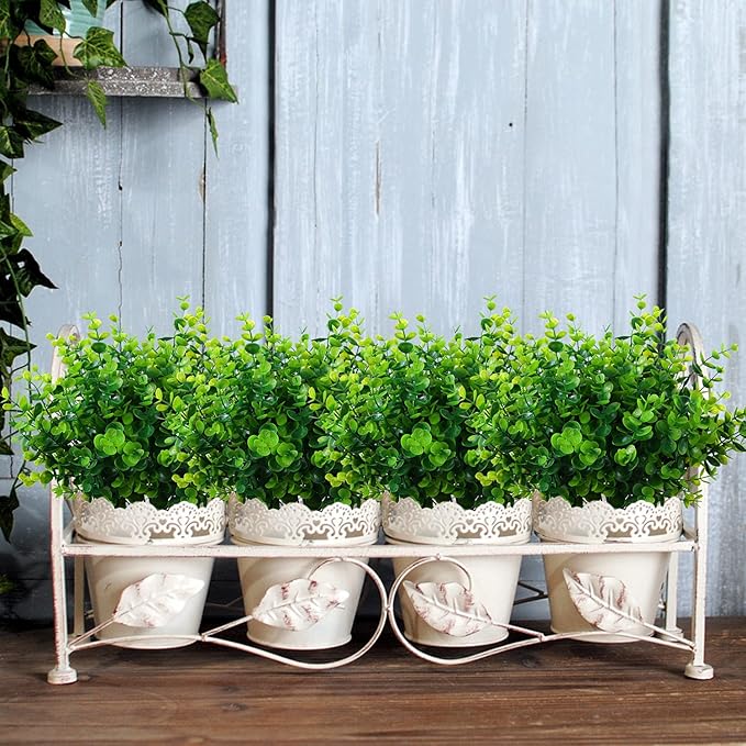 Artificial Plants Flowers Grass Shrubs 8 Pack No Fade Faux Plastic Flowers Outdoor for Farmhouse Garden Porch Patio Indoor Wedding Decoration Greenery Fake Plants uv Resistant (1#Green)-VerdiqueGarden