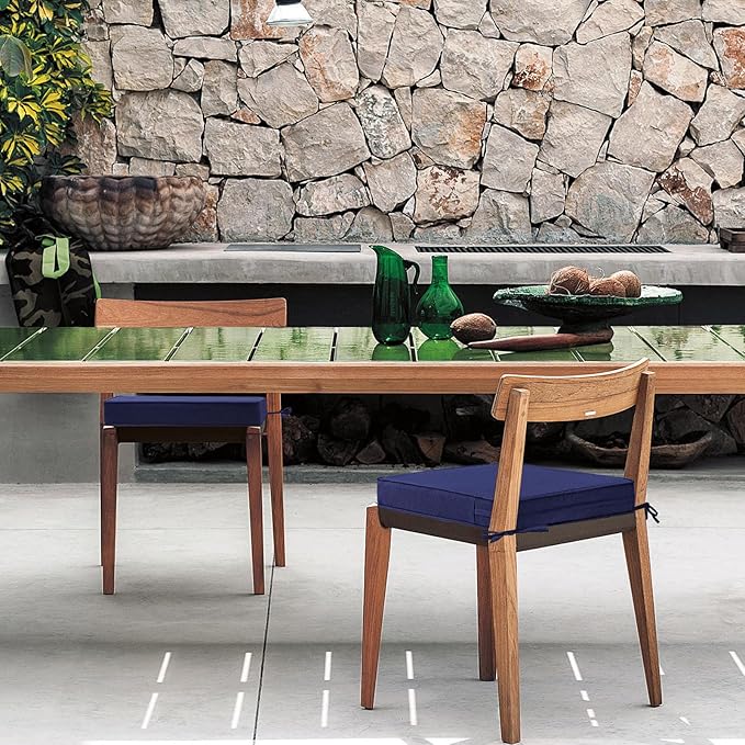 Square Corner Seat Cushions, 18.5" x 16" x 3", Set of 4, Indoor Outdoor Water Repellent Universal Chair Pads with Ties for Patio Furniture, Garden Deck Dining Chairs, Navy-VerdiqueGarden