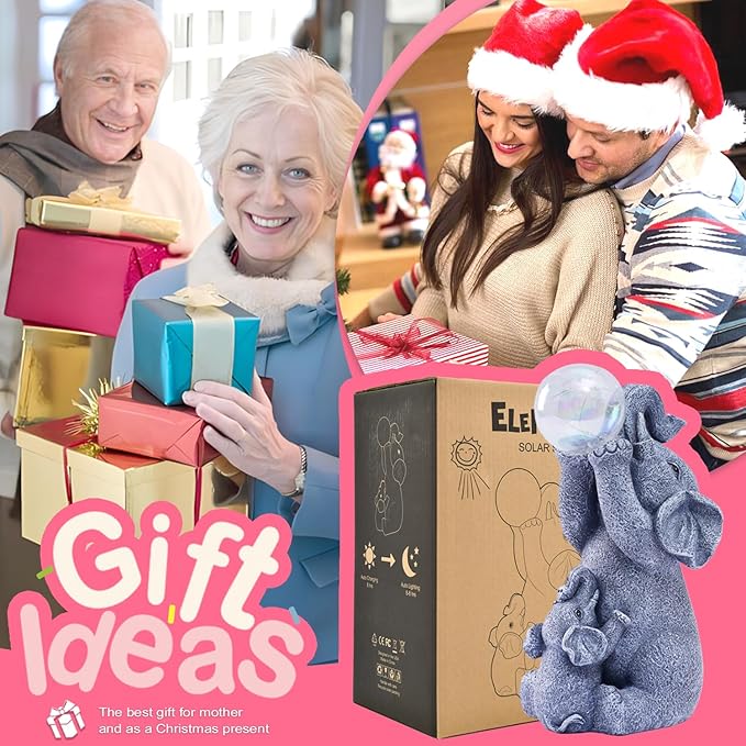 Goodeco Solar Elephant Statue - Outdoor Decor with LED Lights - Grey Resin - Ideal Gift for Elephant Lovers & Garden Enthusiasts-VerdiqueGarden