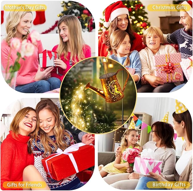 Big Solar Lanterns Outdoor Waterproof, Moon Fairy Watering Can Garden Decor,Hanging Solar Lights Yard Art, Outside Patio Decorations Gardening Birthday Gifts for Mom Grandma Women with Shepherd Hook-VerdiqueGarden