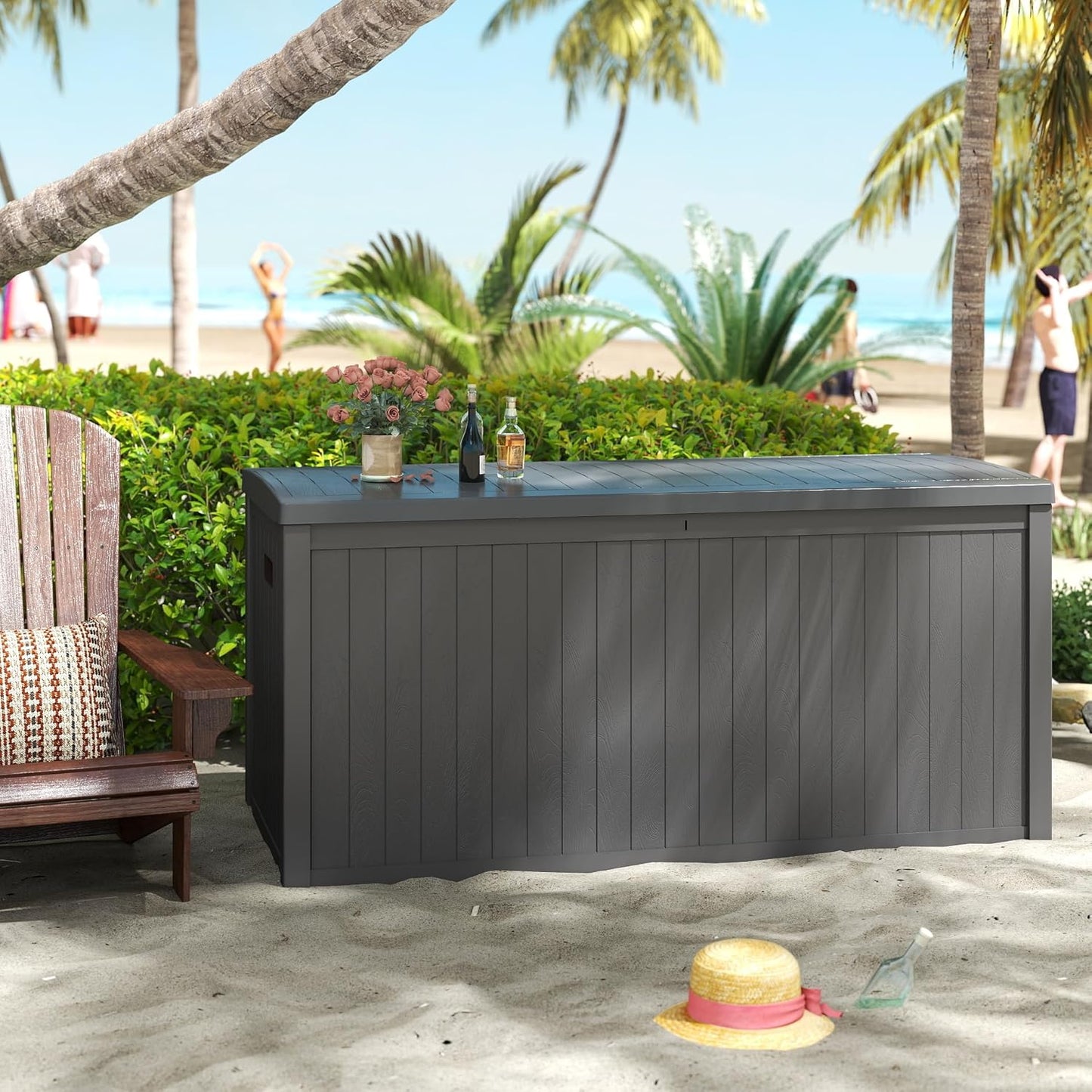 120 Gallon Resin Deck Box, Weatherproof Outdoor Storage Box for Patio, Garden, Pool, and Yard, Lockable Waterproof Bin for Tools, Cushions, and Accessories, Grey-VerdiqueGarden