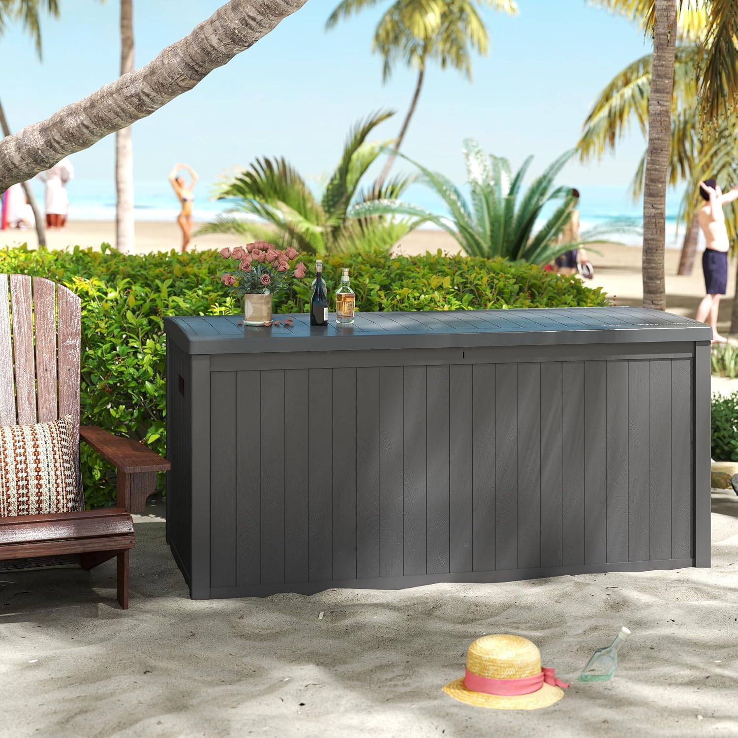 120 Gallon Resin Deck Box, Weatherproof Outdoor Storage Box for Patio, Garden, Pool, and Yard, Lockable Waterproof Bin for Tools, Cushions, and Accessories, Grey-VerdiqueGarden